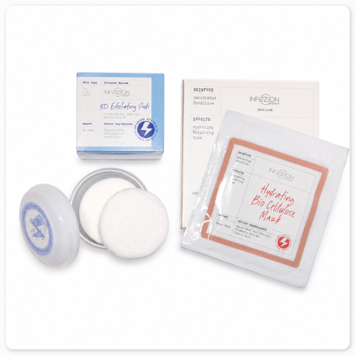 Kit SkinPlan Glass Skin Duo cu 3D Exfoliating Padz si Bio Cellulose Mazk pentru glow si hidratare